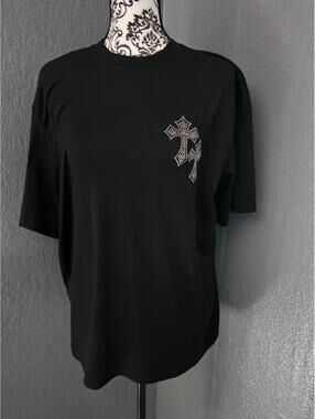 Women's Manfinity Blouse Shirt Size Small Crosses Rhinestones Black Short Sleeve